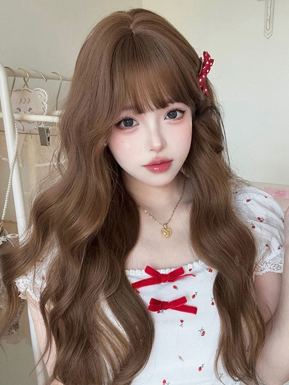 Bust Length Brown Air Under Wavy Bangs 64CM With Wig