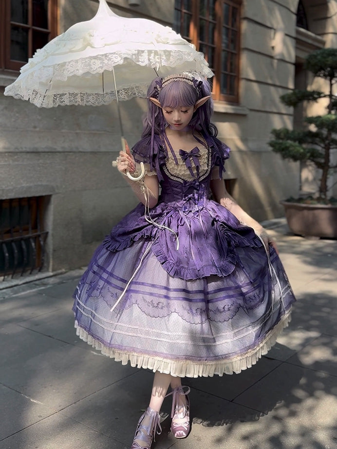 パープルのボーン入りバスクウエスト、エレガントなアンダーバスト、クラシックなロリータジャンパースカート