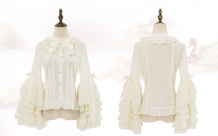 Beige Long Layered Bell Sleeves Chiffon Blouse