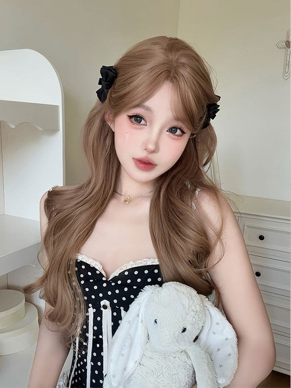 Bangs Wavy Length Wig 70CM Curtain Brown With Light
