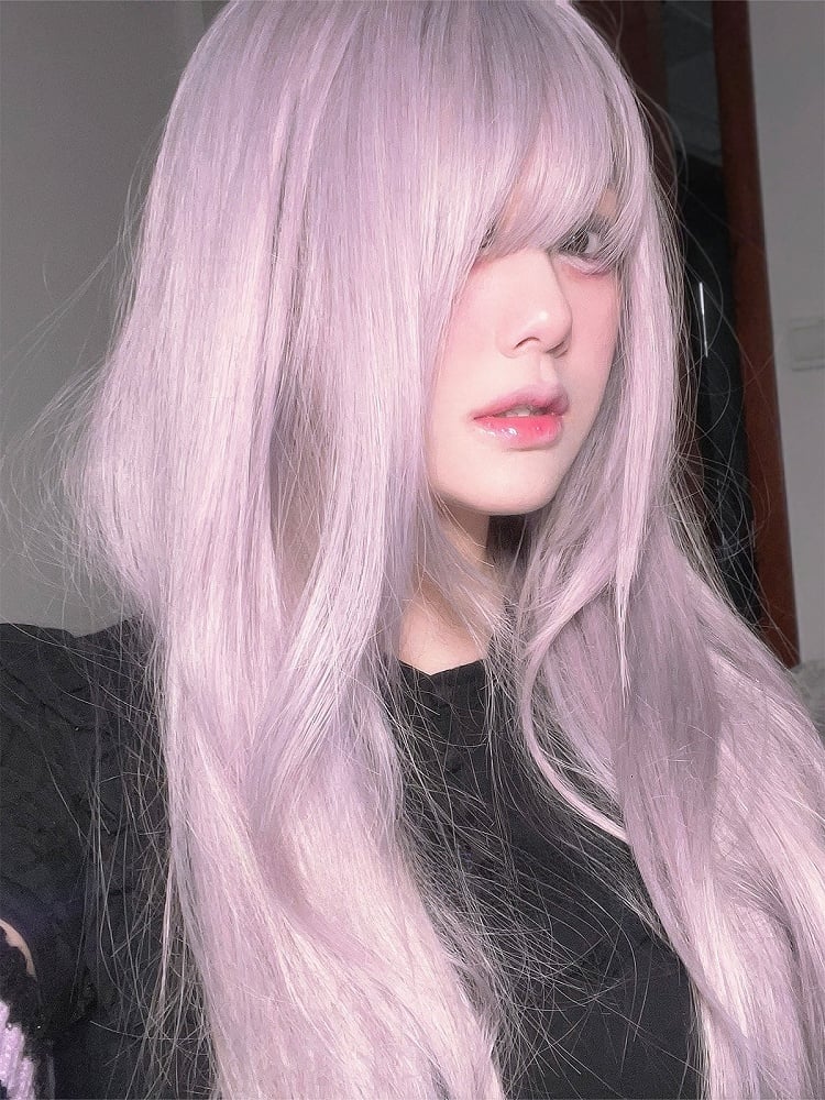 Straight Wig Bangs Length With Air Purple 65CM
