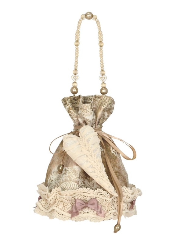 Bag Pin and Top Lace Hand Bow Drawstring with Vintage Accents Heart