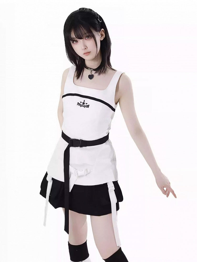 with Neck Techwear Tank Top Wasteland Snap White Square Belt Punk
