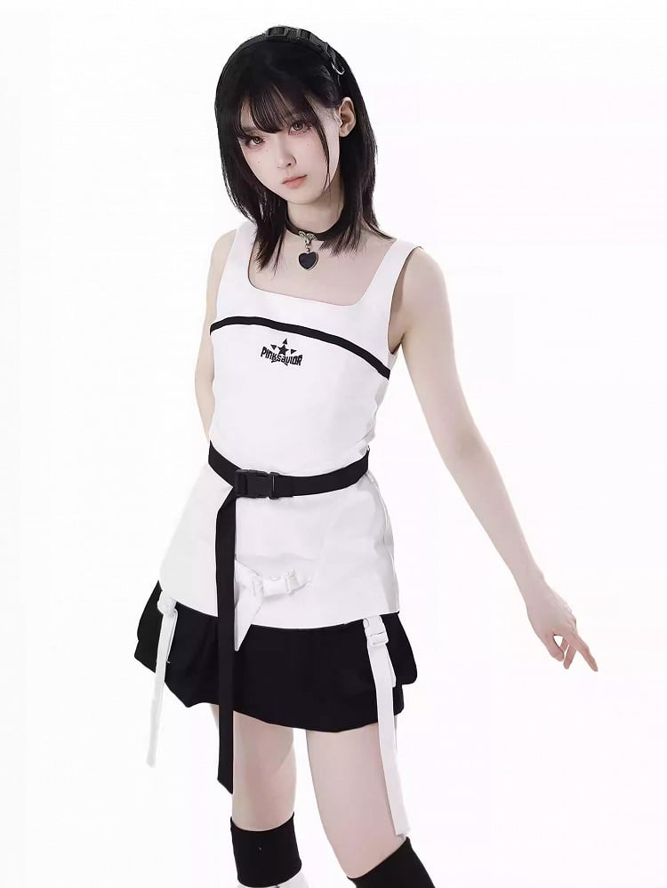 Snap Details Techwear Skirt Black Wasteland Punk