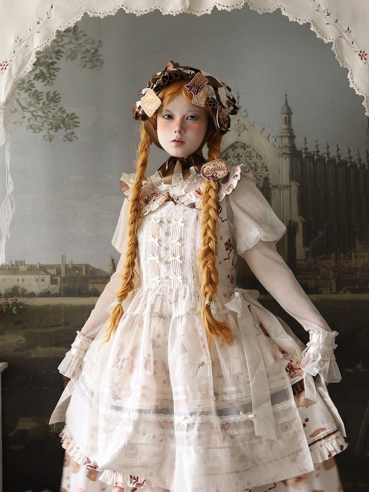 Apron Sweet Bowknots Beige Lolita with