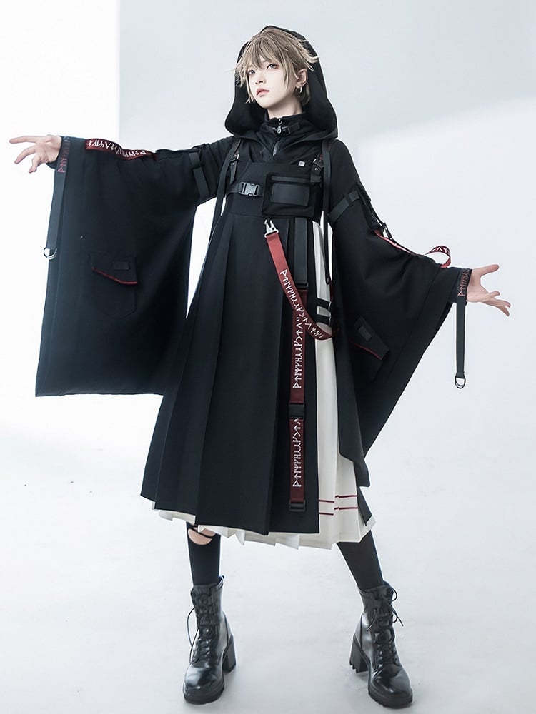 Buckle Hooded Lolita Techwear Ouji Strappy Jacket Black