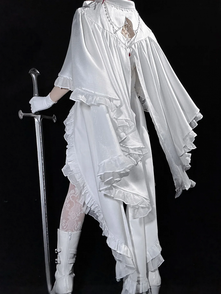 Foldover Collar Cape Lolita Gothic Design Cascading Ouji Shirt Pointed White Ruffle