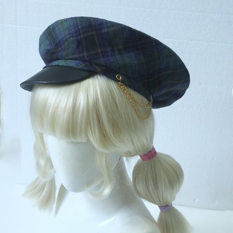 Dark Blue / Red / Green Plaid Pattern Beret