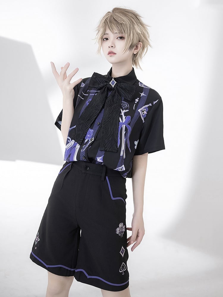 Spade Black with Diamond Ouji Summer Club Embroidery Shorts