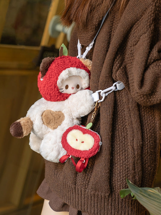 White Backpack/Crossbody Size Red Backpack Apple Hat Kitty-shaped Keychain Plush Bag Middle/Large +