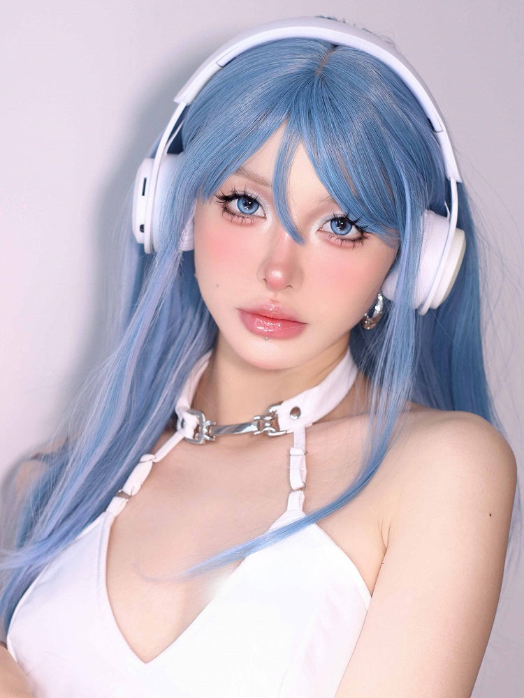 Bangs Straight Wig Length With 60CM Blue Air