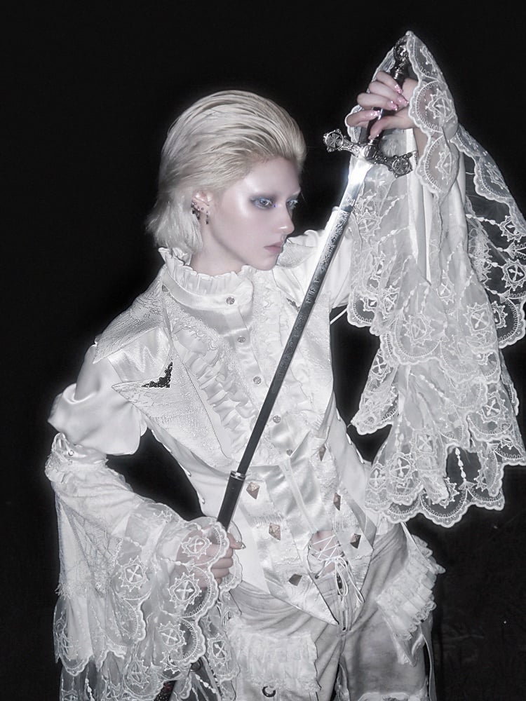 White Ruffle Fashion Gothic Detachable Cascading Train Lolita Waistcoat Ouji with