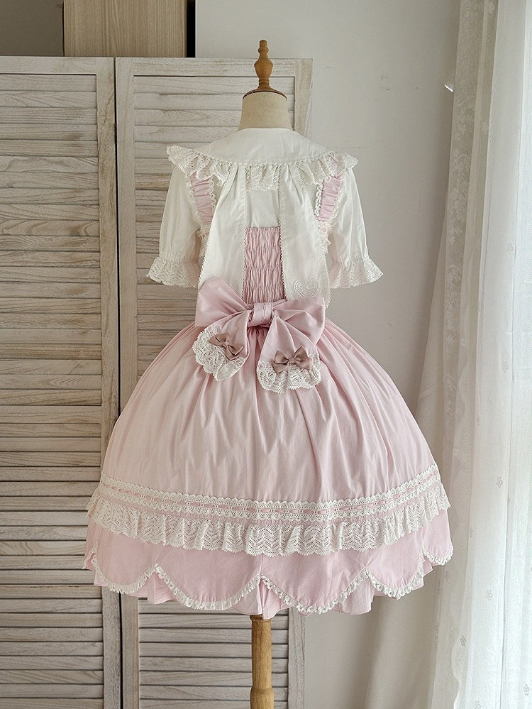 Lolita Old School Pullover Saum Rosa Kleid Besatz Gewellter Rand Rock