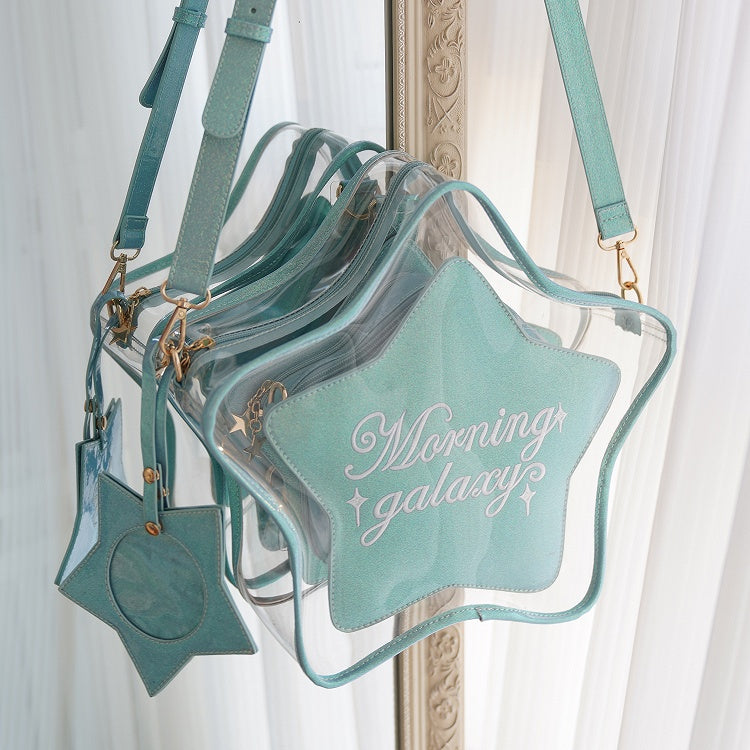 Star-shaped Ita Bag PU with Detachable Badge Blue Charm Set