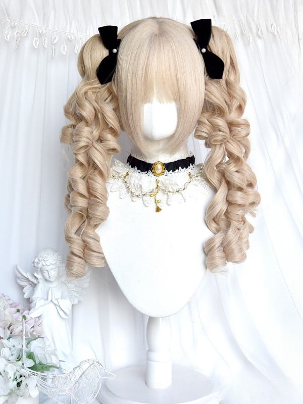 Blonde Straight Curly + Double Bangs Clips Claw Ponytail Wig With 43CM Short Length 22CM