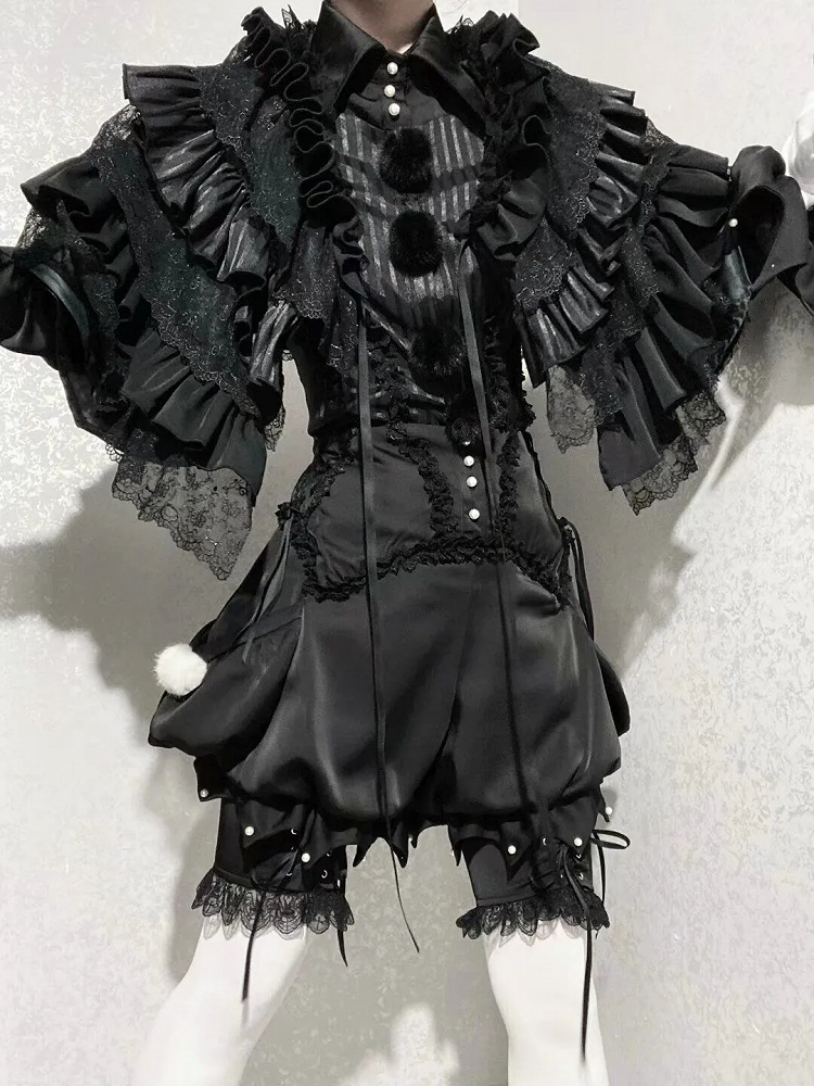 - Outfit Vibes Clown Pointed Collar Black Lolita Ouji Circus