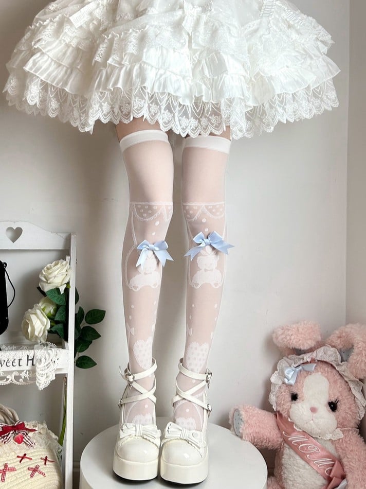 Options and Color Semi-sheer Print Stockings Heart 4 Bear