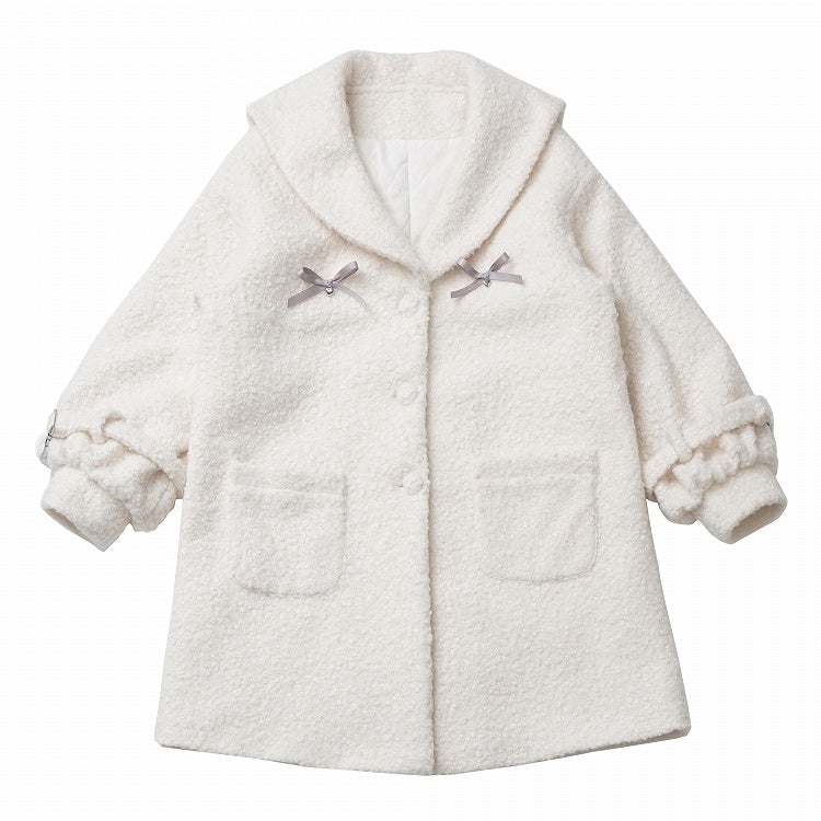 White Christmas Bowknot Detail Fleece Coat