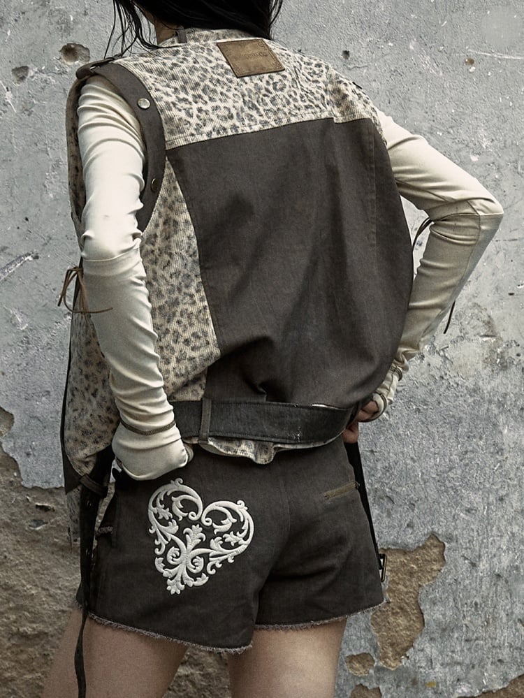 Braune und graue Punk-Streetwear-Leopardenjacke