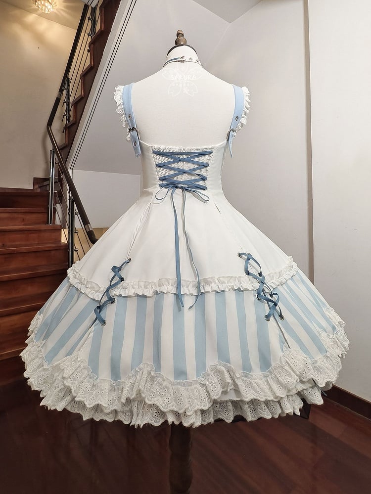 Kitty Light Bow Kaiwai Set Blue JSK Dress Cropped Tenshi Lolita Sailor Striped Big Top Pattern Ears + - Collar