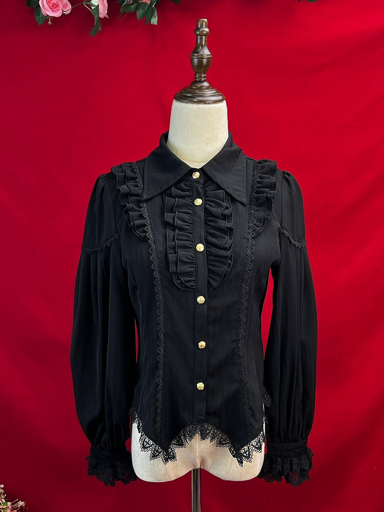 Schwarzes elegantes Langarmhemd mit spitzem Kragen