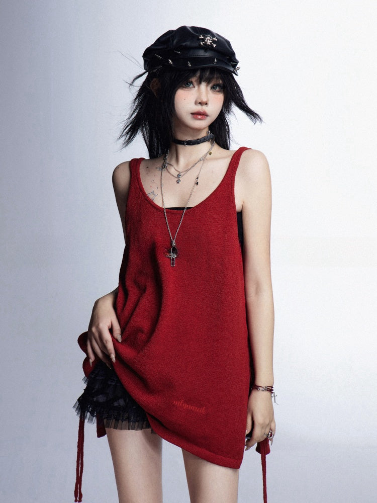 Bustier Tank Top Black Glamorous Red Side Slit Vintage Set with Top