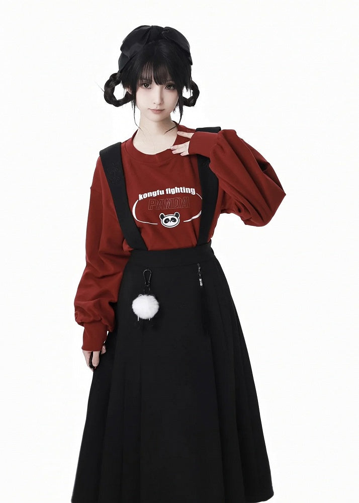 Kurzes Sweatshirt mit rotem Panda-Print