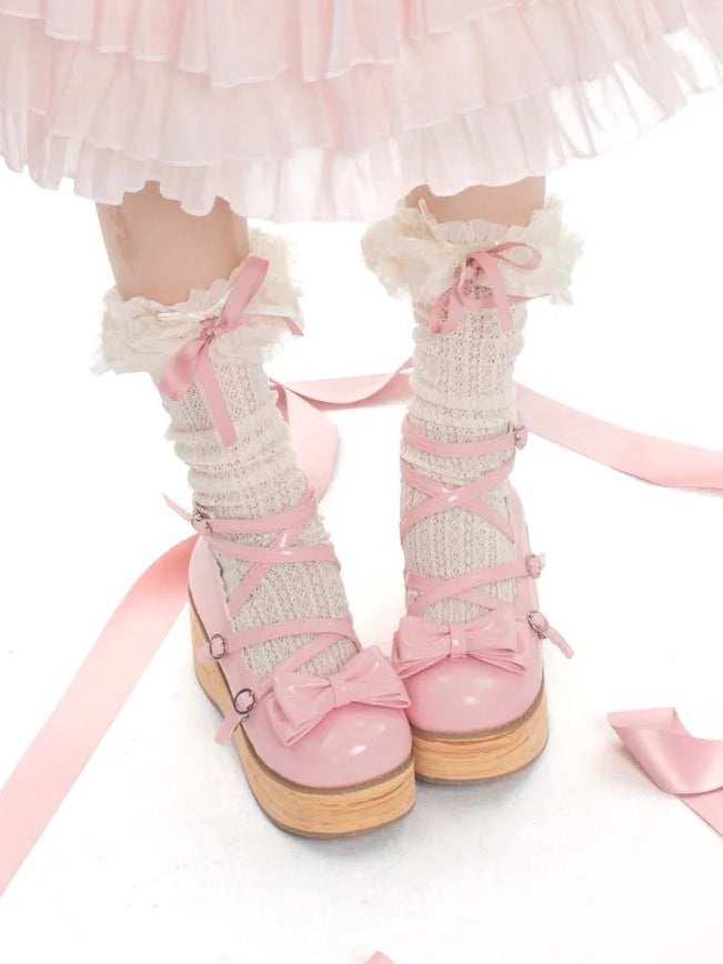 Lolita Zehenschuhe Plateau Rund Süß - Pink Peach