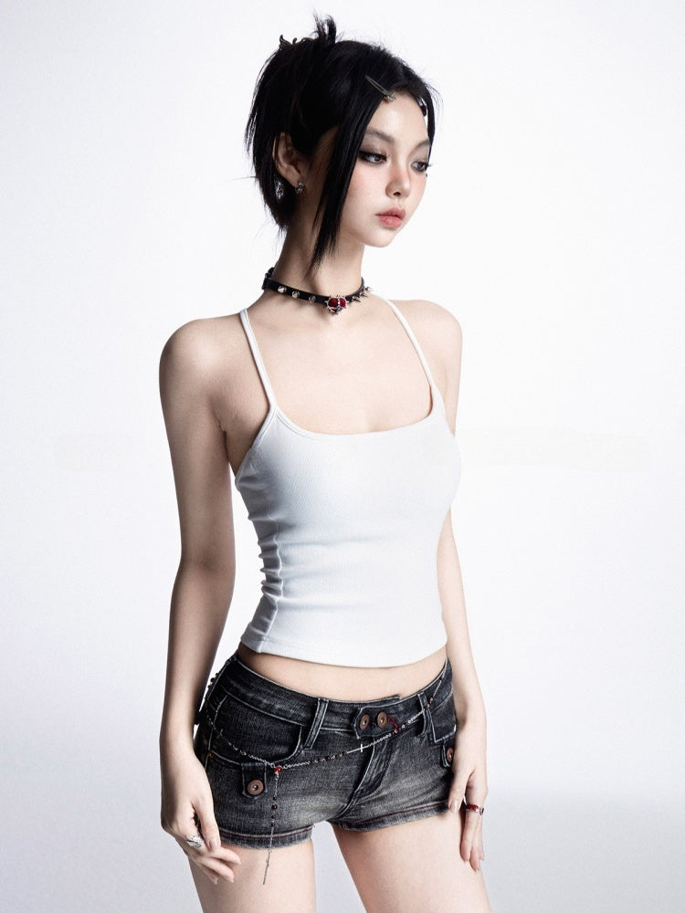 Cami Top Cups Backless Glamorous Black/White Scoop Neckline Padded