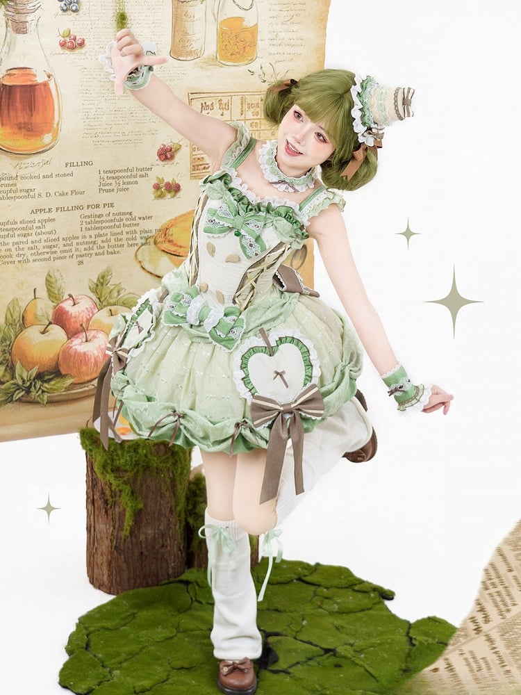 Boned Skirt Jumper Bubble Bodice Corset Lolita Applique Apple Sweet Green
