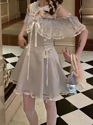 Purple Light in Style Pure Dress Off-Shoulder Landmine Edgy