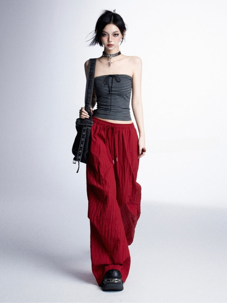 Strapless/Sleeveless Top and Gray Stripes Glamorous Cropped Black