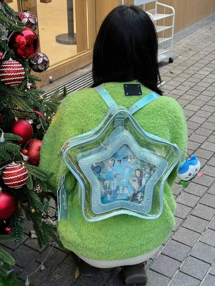 Star-shaped Ita Bag PU with Detachable Badge Blue Charm Set