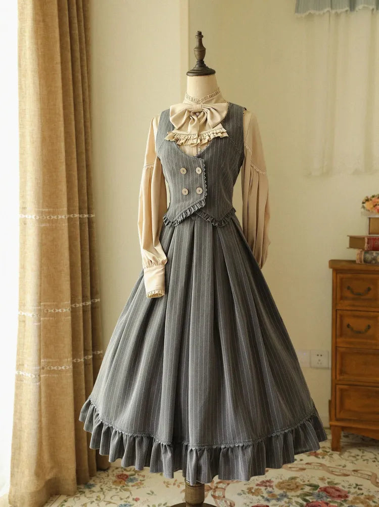 High Skirt Classic Historical Gray Waist Vibes Pattern Striped