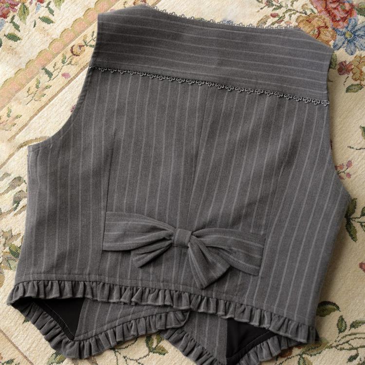 Gray Striped Pattern V-neck Classic Vest