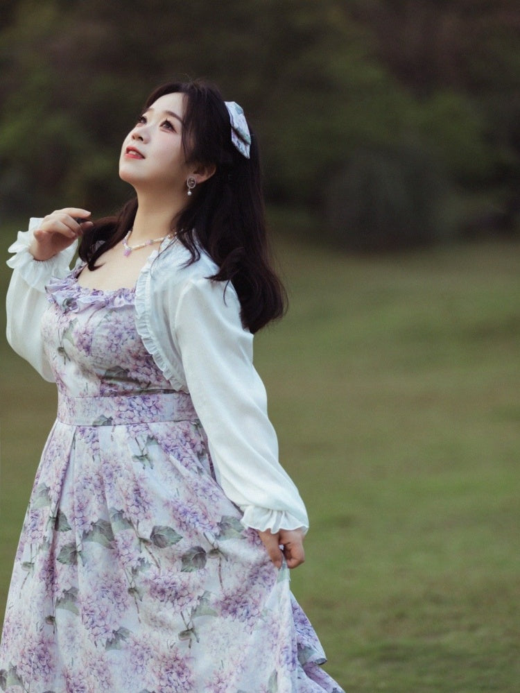 Purple Hydrangea Print Jumper Skirt Dress
