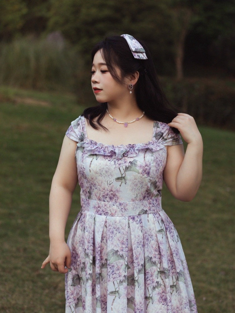 Purple Hydrangea Print Jumper Skirt Dress