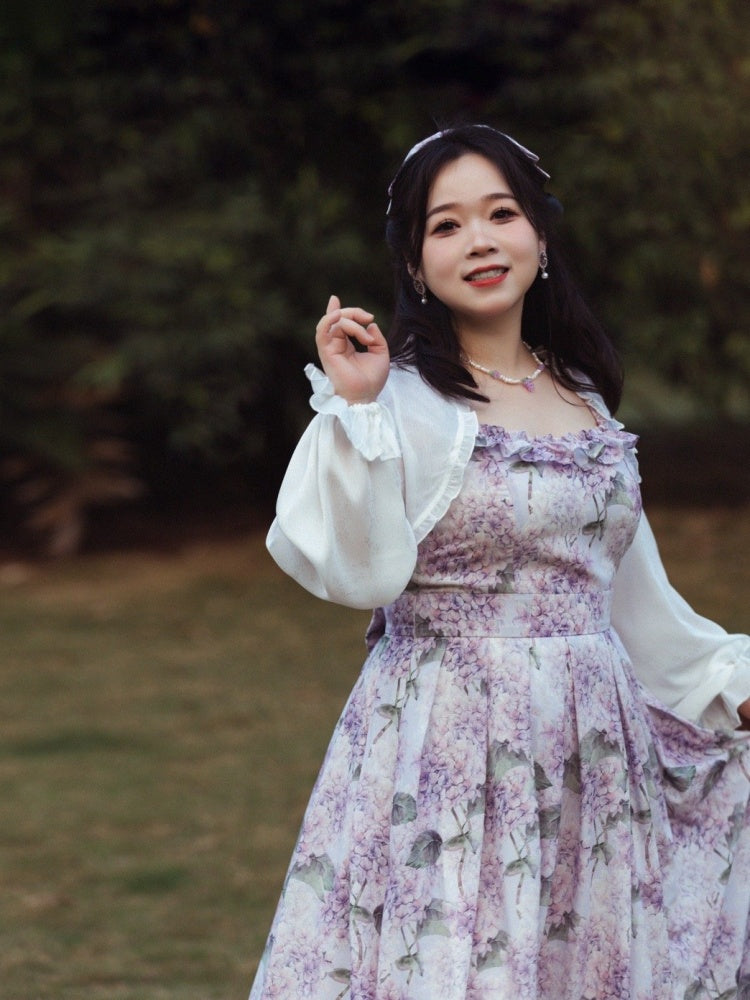 Purple Hydrangea Print Jumper Skirt Dress
