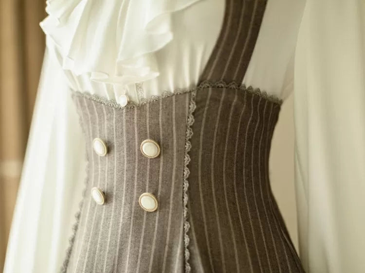 Halter Dress Underbust Stripped Vibes Pattern Neck Brown Historical