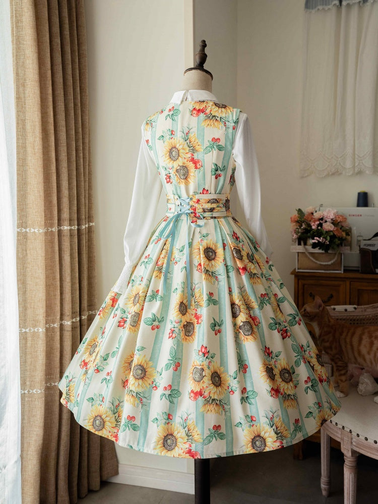 Yellow Sunflowers Square Neckline Elegant Classic Lolita JSK Dress
