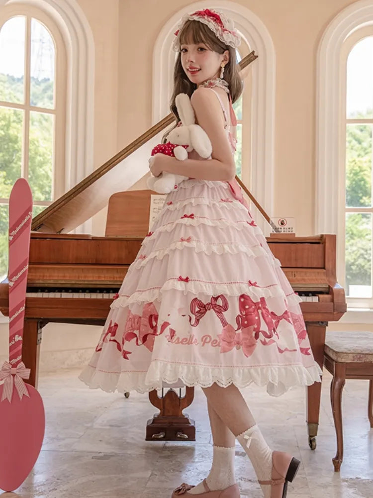 Skirt Sweet Pink Cute and Dress Jumper Bows Print Lolita Bunny