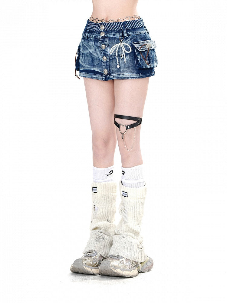 Glamorous Mini Slim-fitting Pockets Blue Silver-tone Denim Skirt Buttons