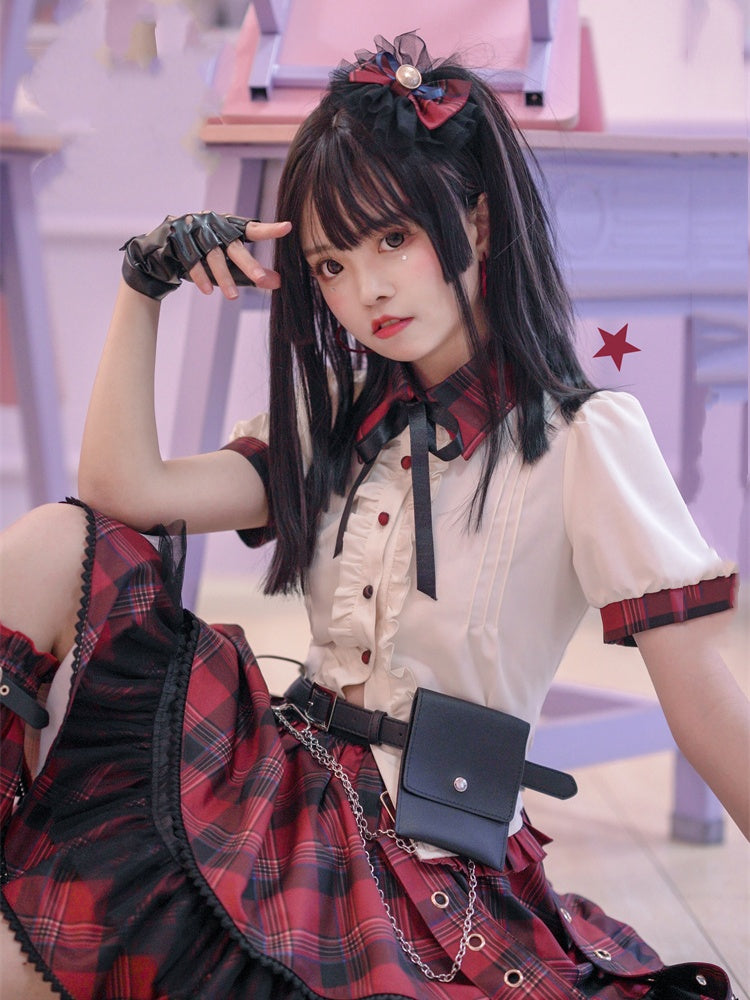 Idol Lolita Rot kariert Große Schleife KC
