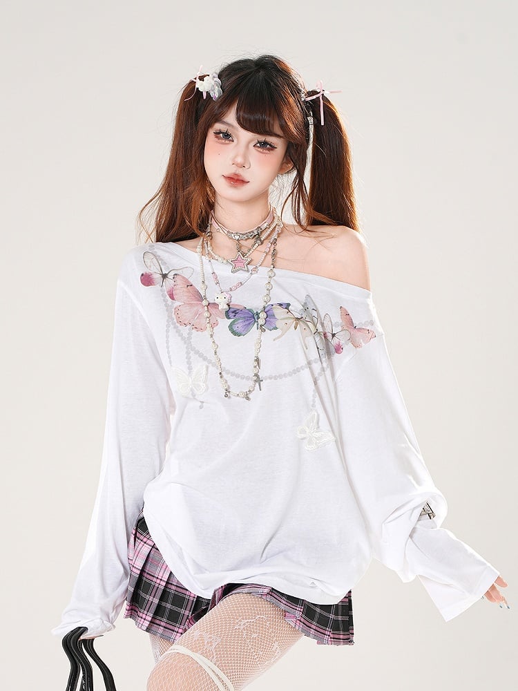 Back Cutout White/Pink Asymmetrical Detail Butterfly-shaped