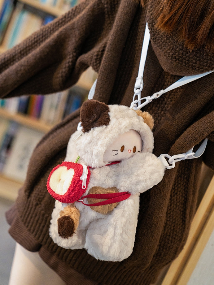 Plush + Options 4 White Backpack/Crossbody Keychain Bag Small/Middle/Large Size Kitty-shaped