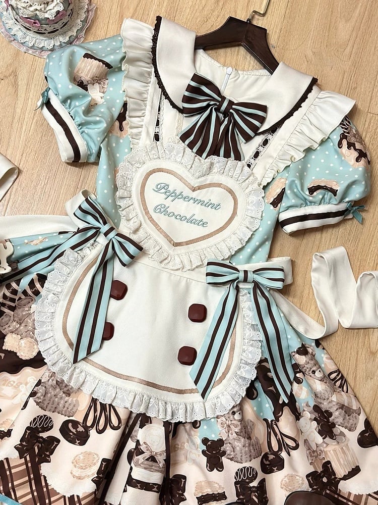 Heart-shaped Creamy Flutter Straps Bodice Lolita Sweet Apron