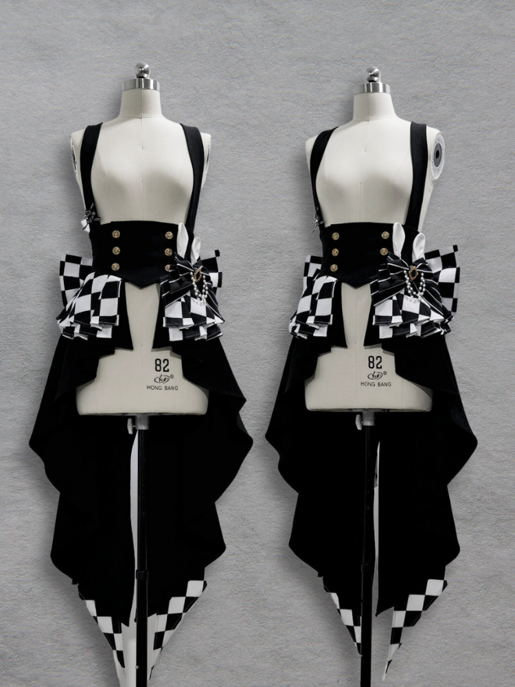 Fabric Corset Bunny Theater Peplum Tail Chess Train Swallow with Pattern Shoulder Straps