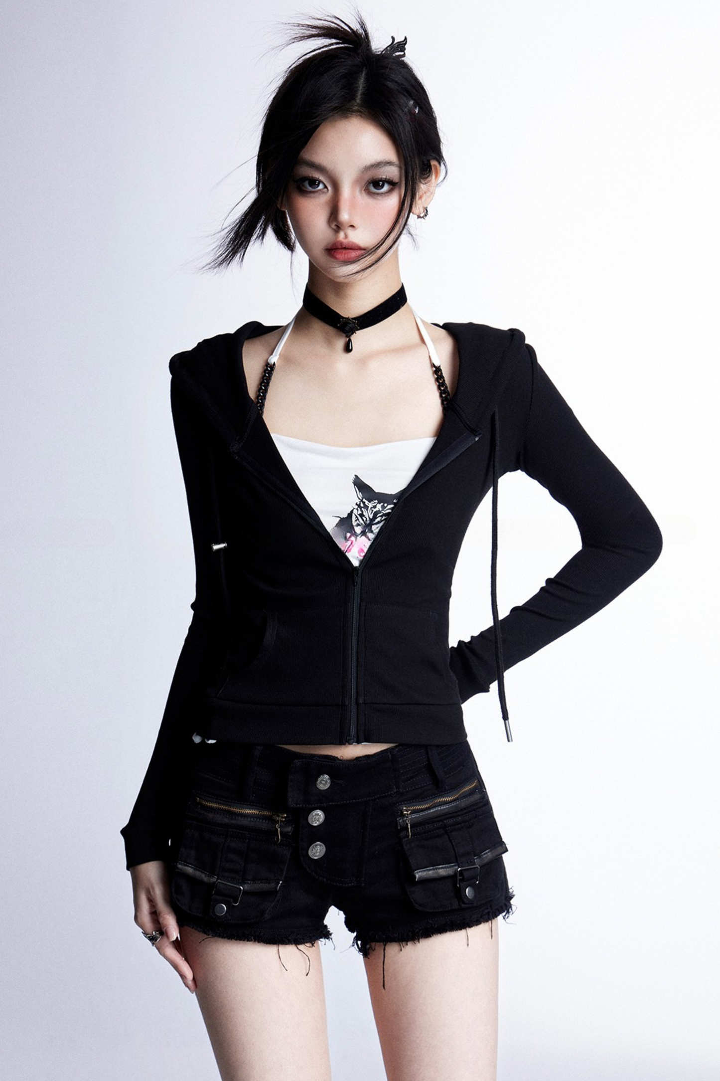 Slim Zip-up Top Hoodie