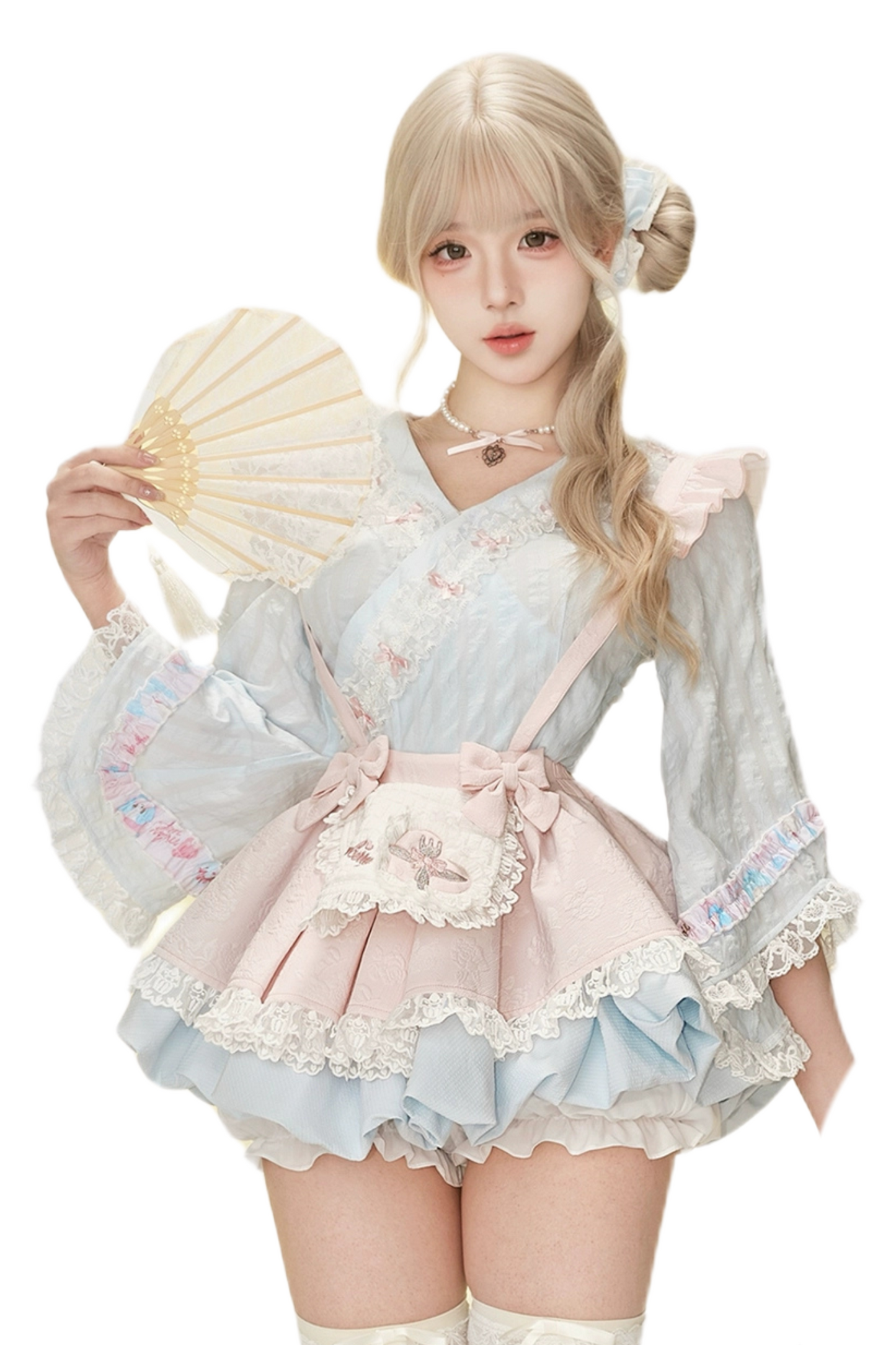 Suspender Blue Cherry Style Japanese Frosting Top Skirt +