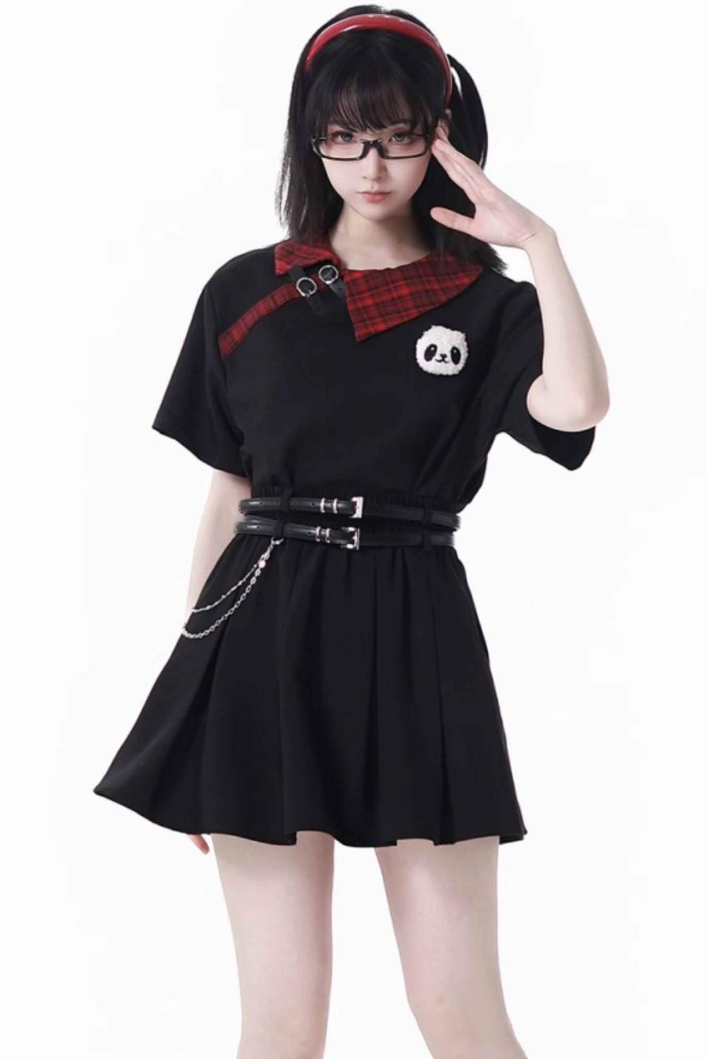 Crop Love Pleated + Skirt Check Panda Dress Comic Top
